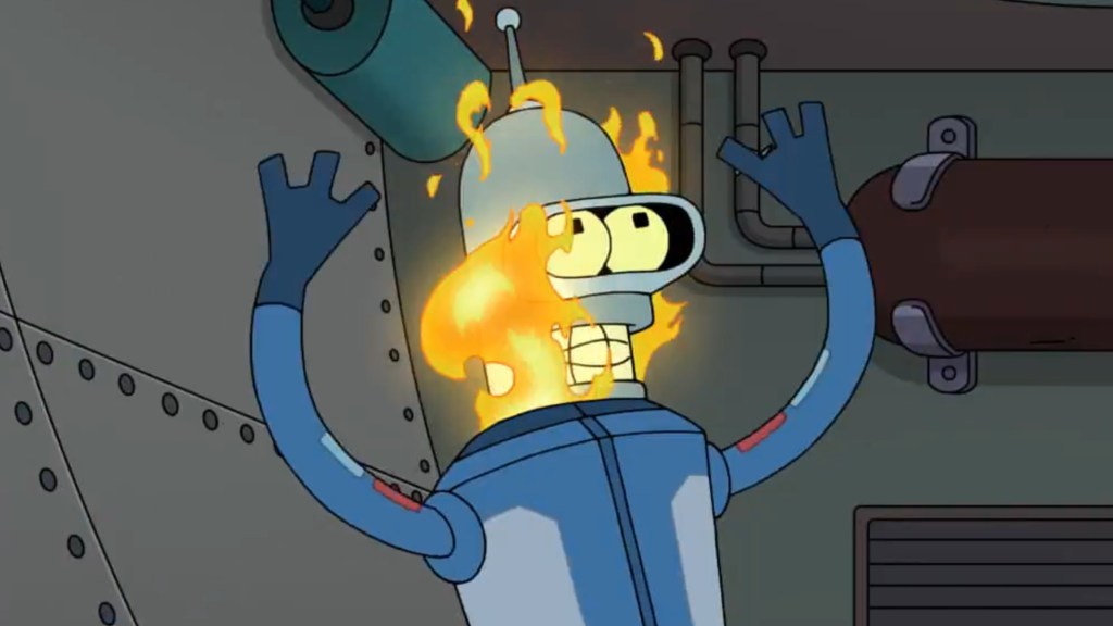 Bender on fire in Futurama Season 13