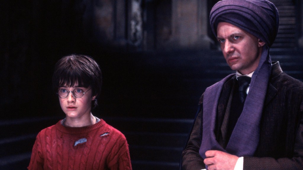 Harry Potter and Professor Quirrell in The Philosopher's Stone