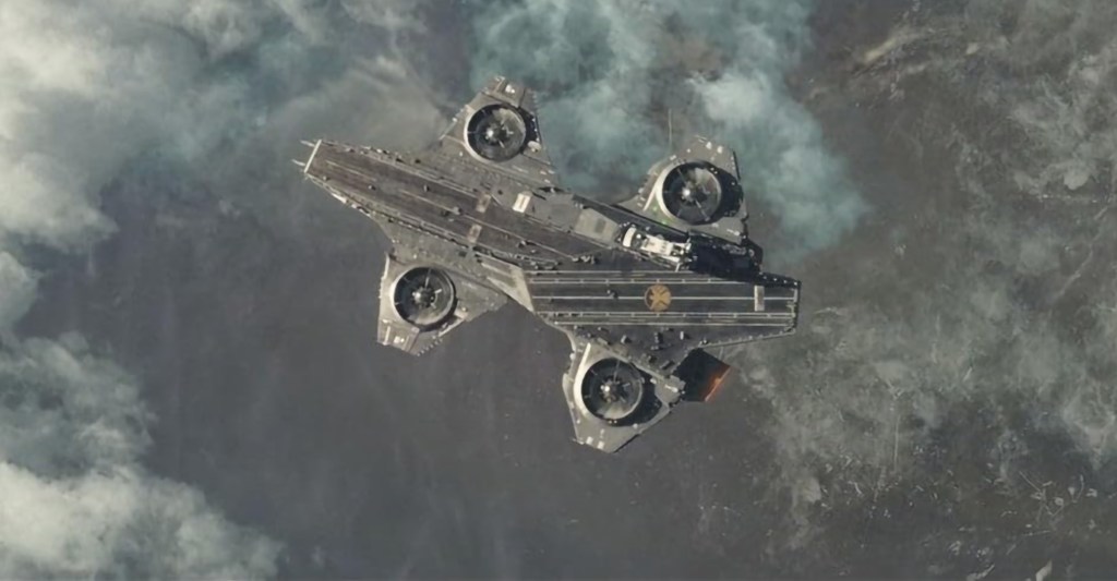 The Helicarrier from the end of Avengers: Age of Ultron