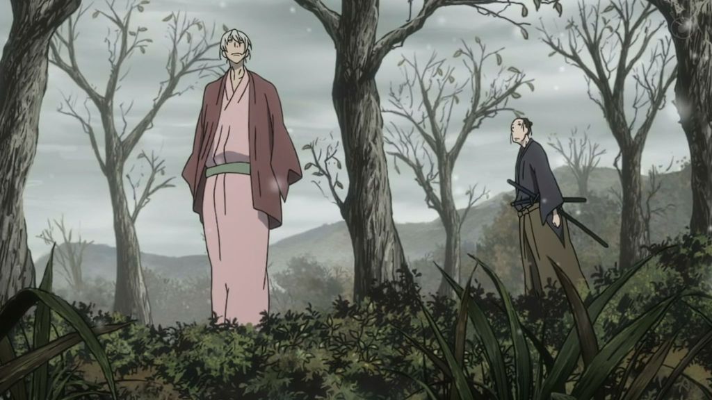 House of five leaves characters in a background surrounded by forest trees
