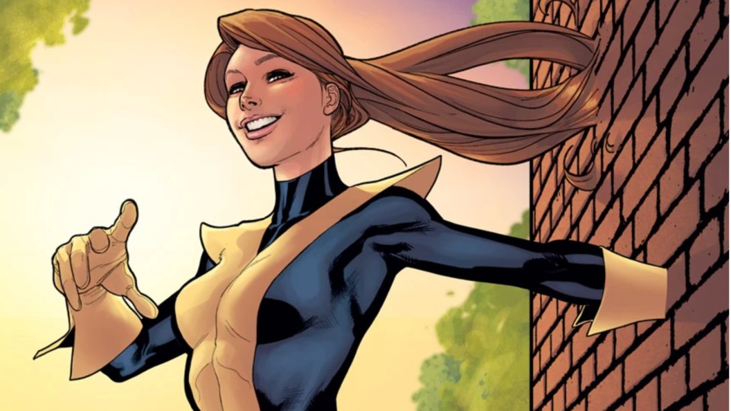Kitty Pryde phasing through a brick wall