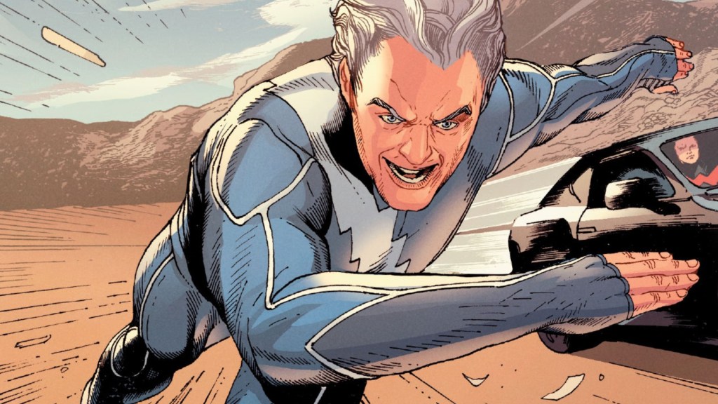 Quicksilver running next to a car