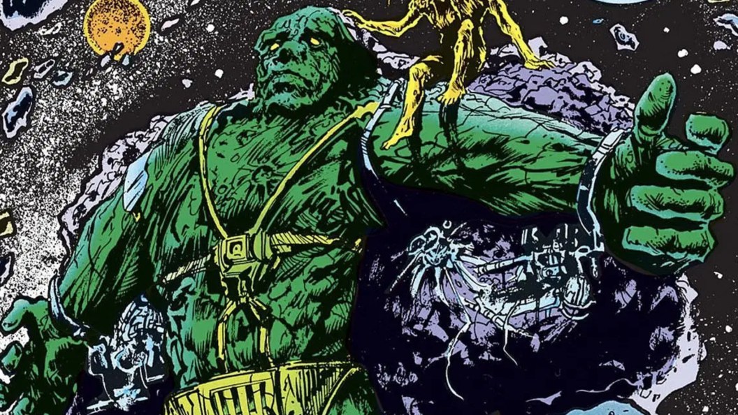 Swamp Thing riding a Promethean Giant.