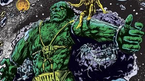 Swamp Thing riding a Promethean Giant.