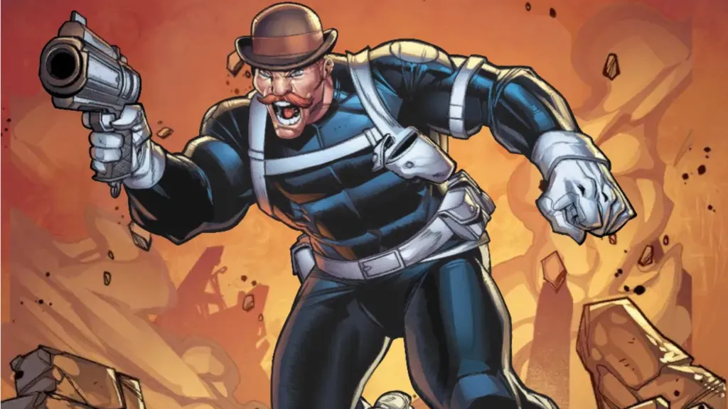 Dum Dum Dugan running from explosions with his gun in his hand