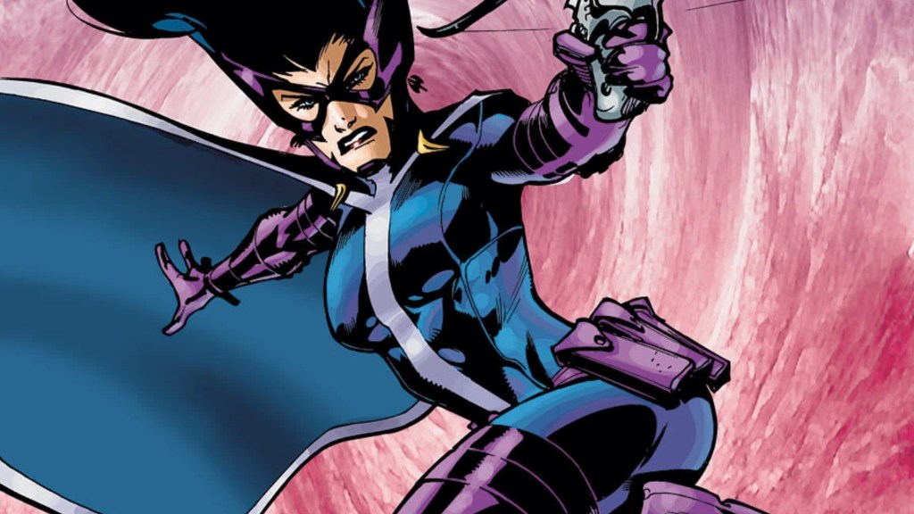 Huntress aiming her crossbow