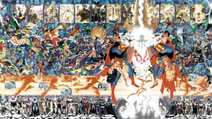 The events of Crisis on Infinite Earths drawn by George Perez and Alex Ross