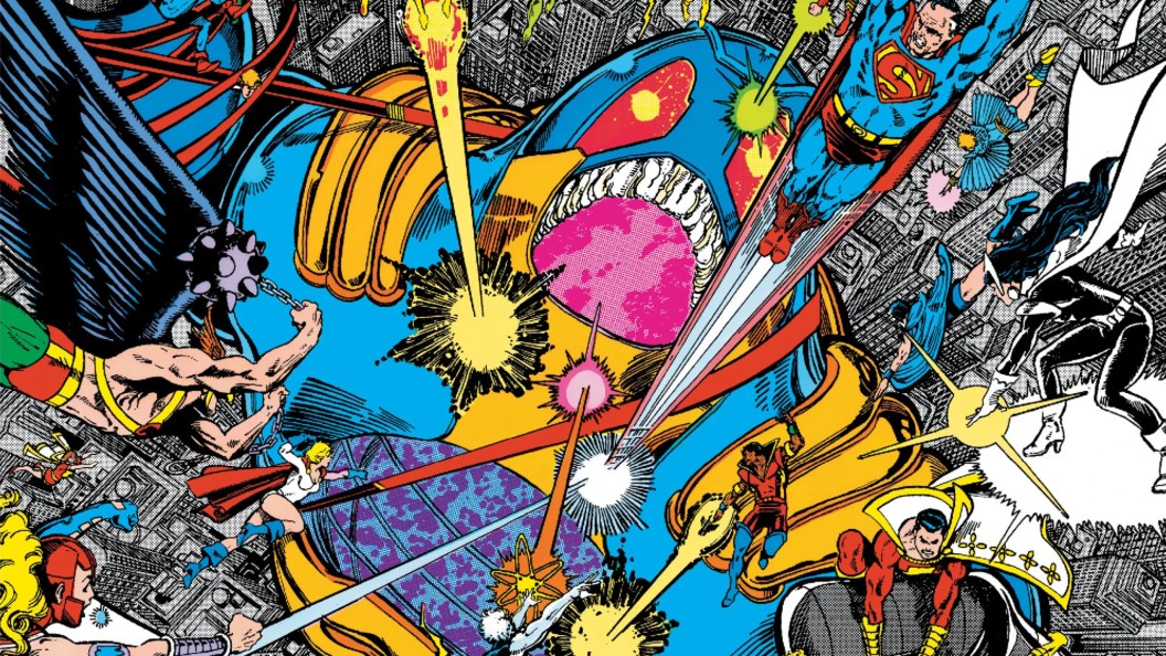 The heroes of the DC Multiverse battling the Anti-Monitor