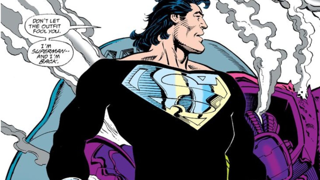 Superman in his black resurrection suit