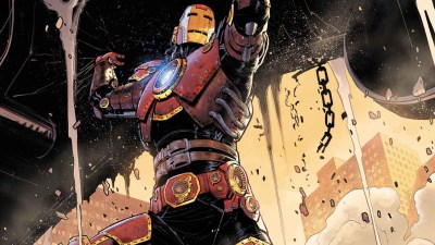 Iron Man lifting a car above his head
