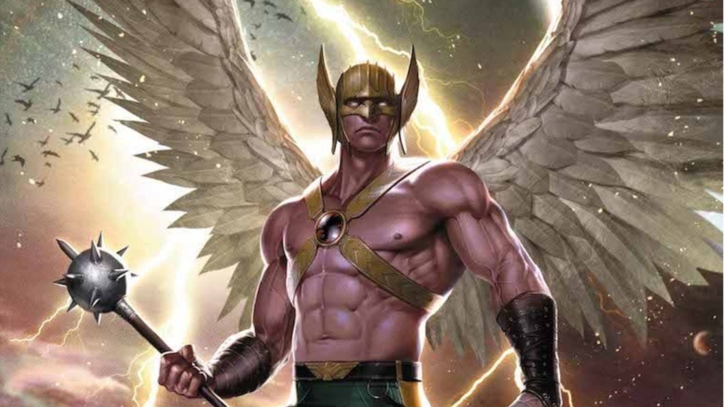 Hawkman standing with his mace