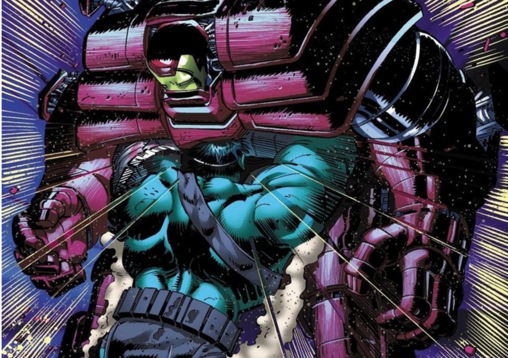 Hulk jumping into Iron Man while he's wearing the Hulkbuster armor