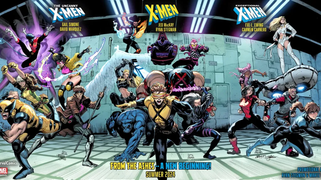 The Uncanny, Adjectiveless, and Exceptional teams of X-Men on the From the Ashes promo