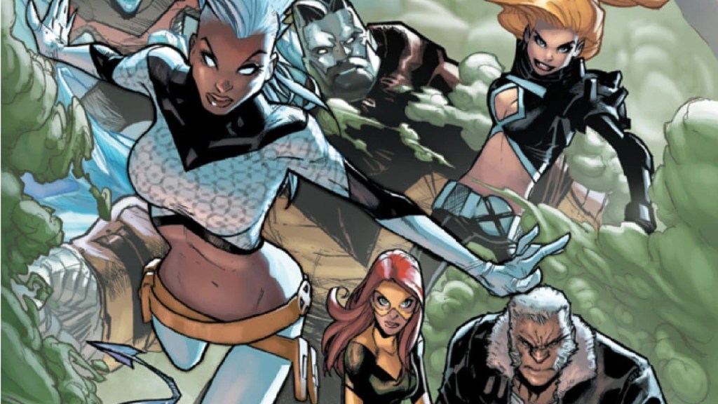 Storm, Colossus, Magik, Old Man Logan, and Jean Grey surrounded by Terrigen Mists