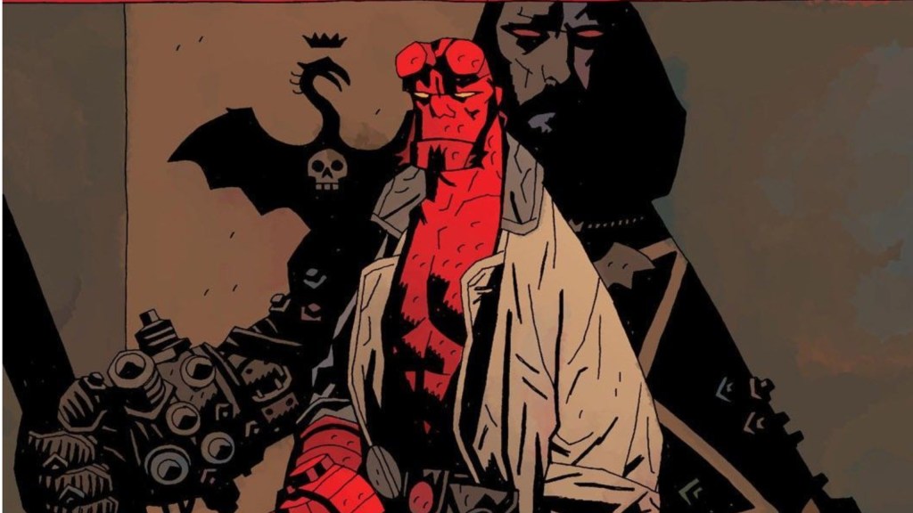Hellboy with Rasputin behind hi in shadow