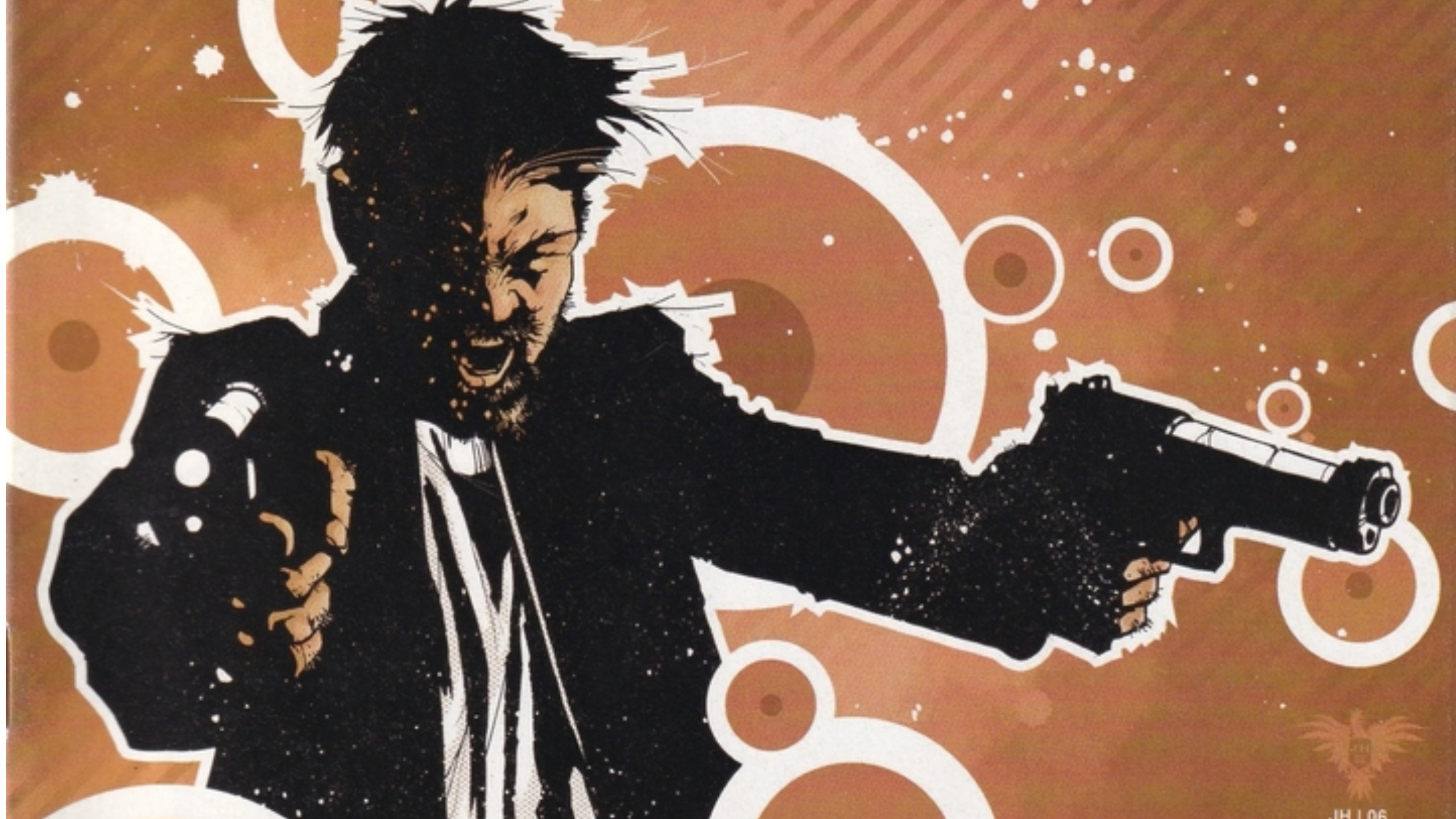 The Voice of the Hand yelling and holding two pistols