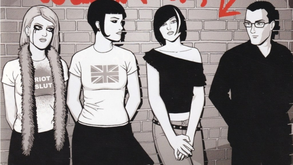 David Kohl, Emily Aster, Britannia, and one of their friends standing up against a wall