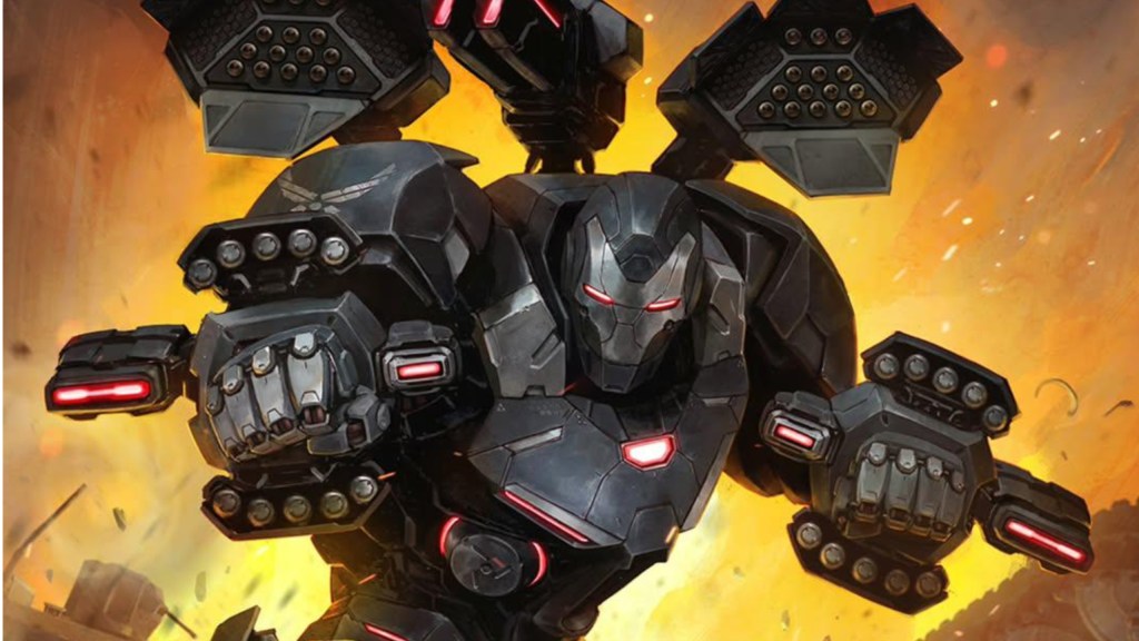 War Machine with his weapons at the ready