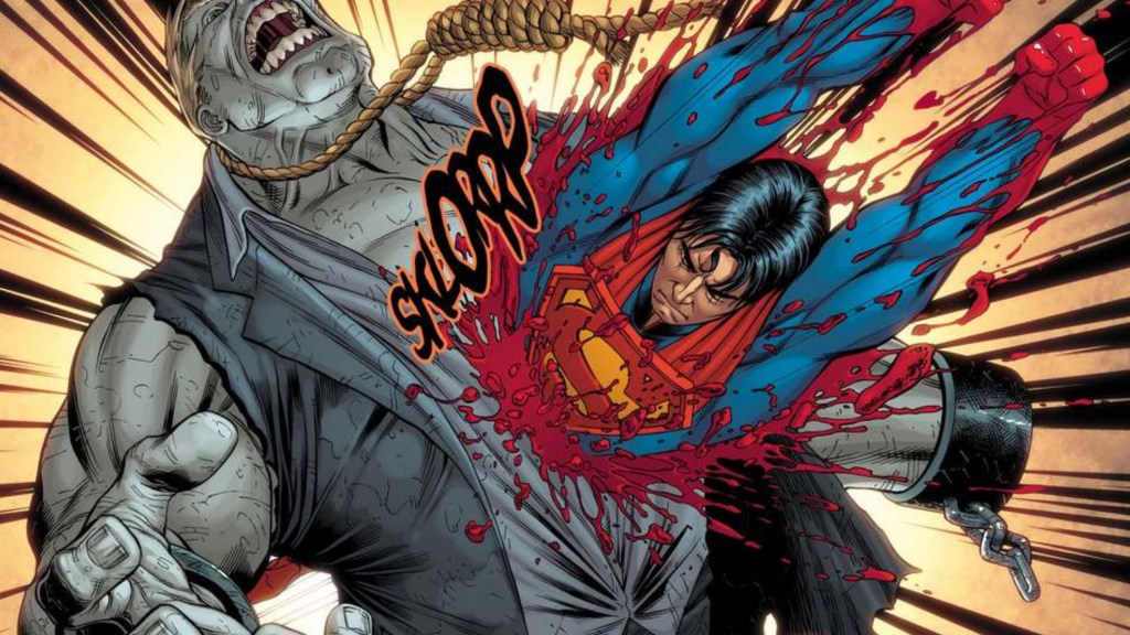 Superman tearing through Solomon Grundy