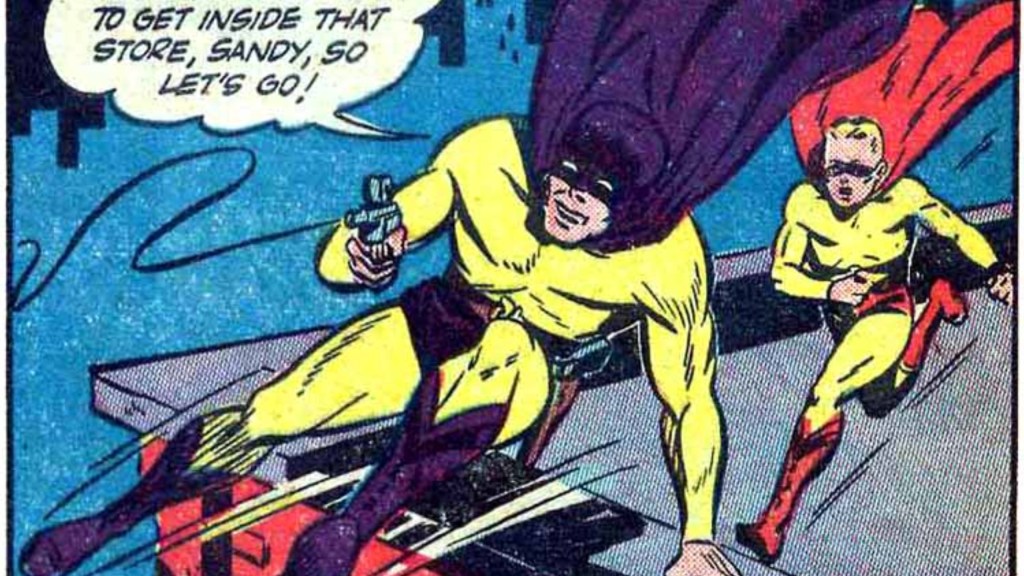 Sandman and Sandy the Golden Boy getting ready to jump off a building