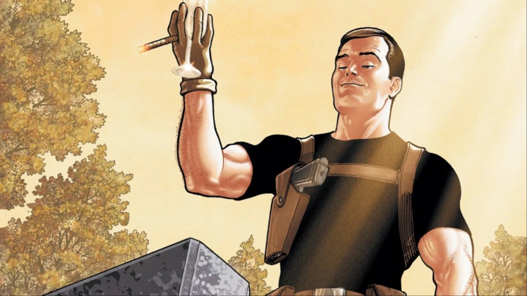 Maxwell Lord smoking a cigar while holding a brandi glass