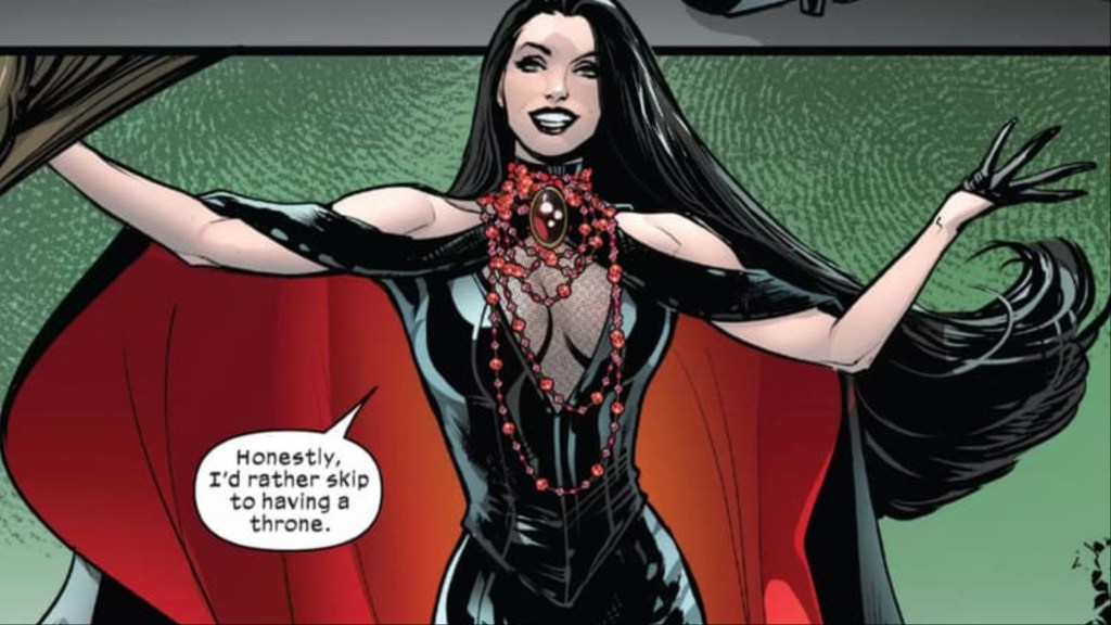 Selene with her arms spread talking to Sebastian Shaw