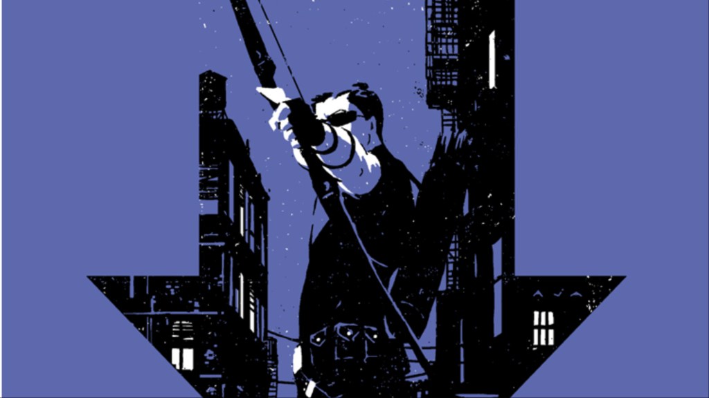Hawkeye getting ready to shoot an arrow