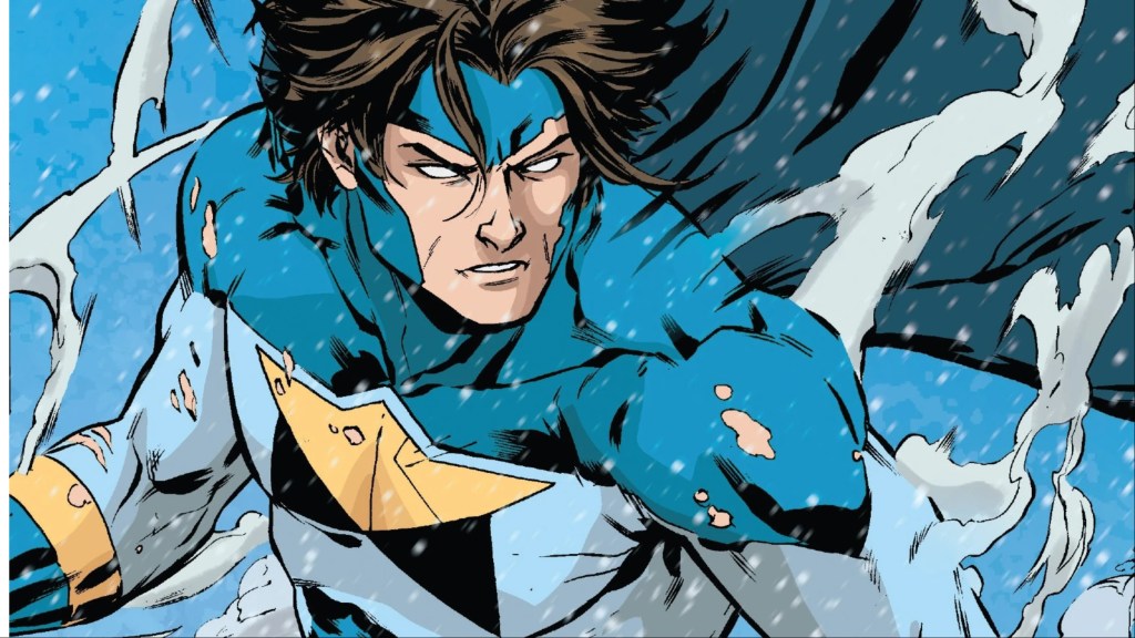 Justice in battle with his clothes tattered