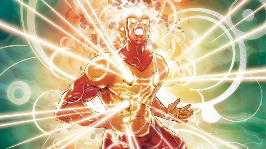 Firestorm glowing with energy radiating off him