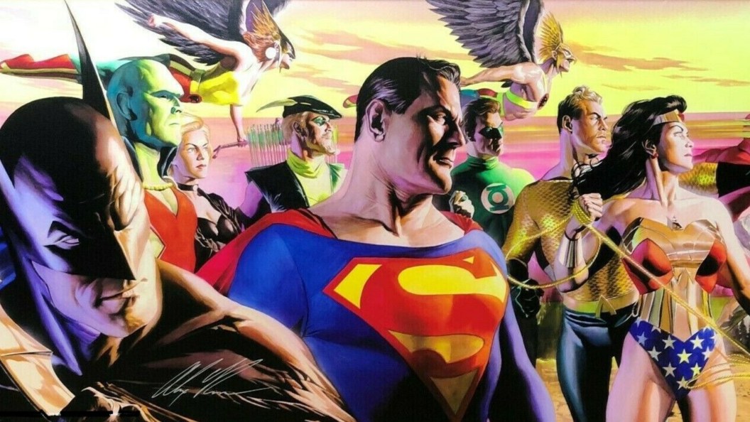 The Justice League together drawn and painted by Alex Ross