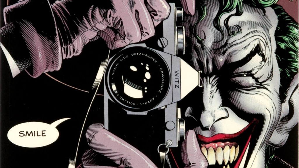 The Joker taking a picture with an old school camera