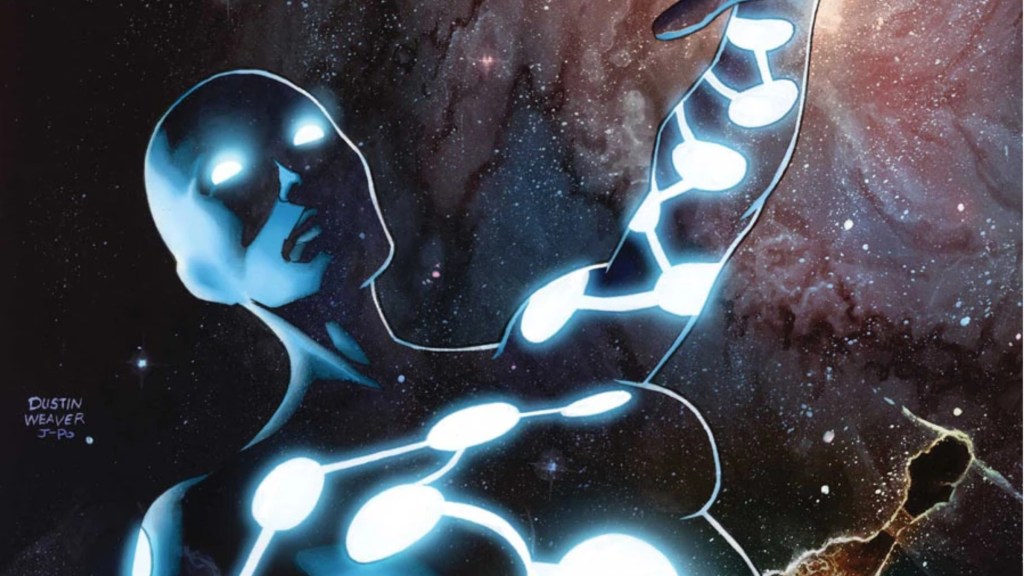 Captain Universe in space, gesturing with her hand