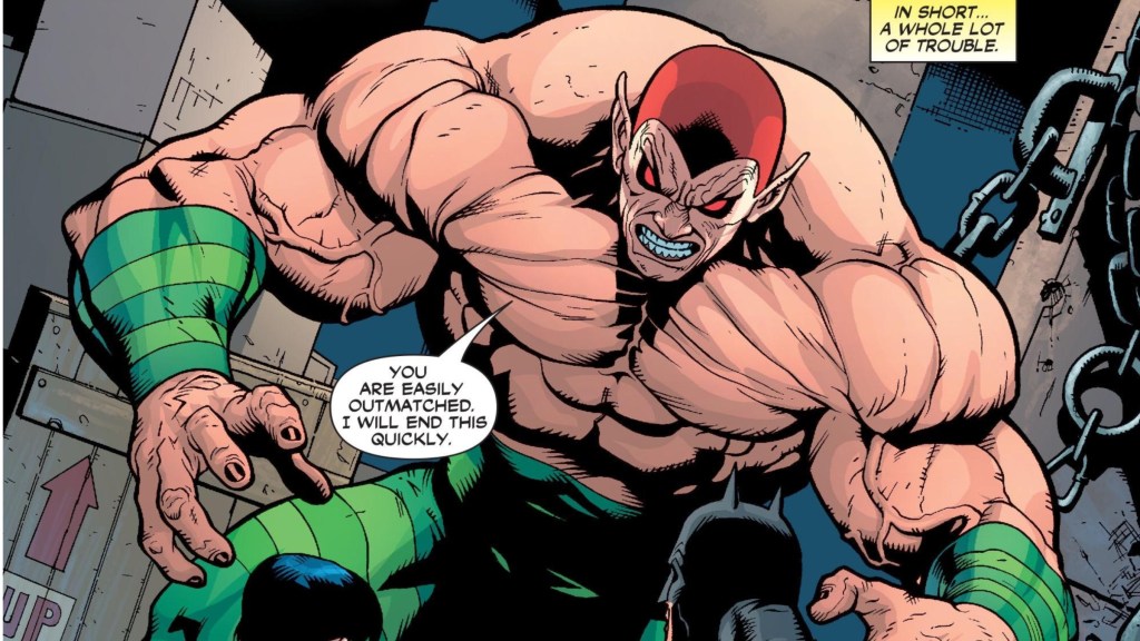 Amazo hunched over and ready to attack