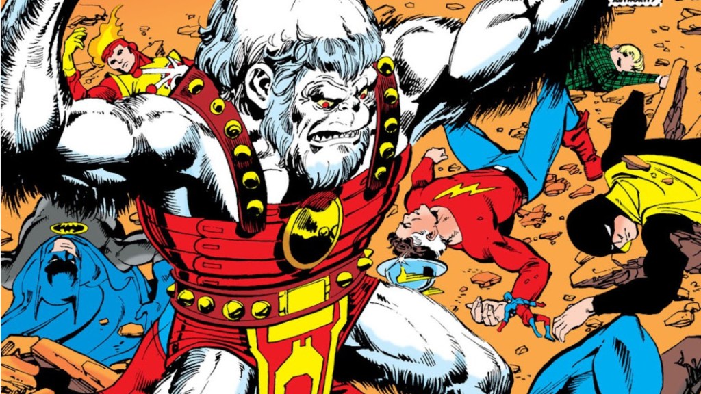 The Ultra-Humanite standing over the fallen Justice Society and Justice League