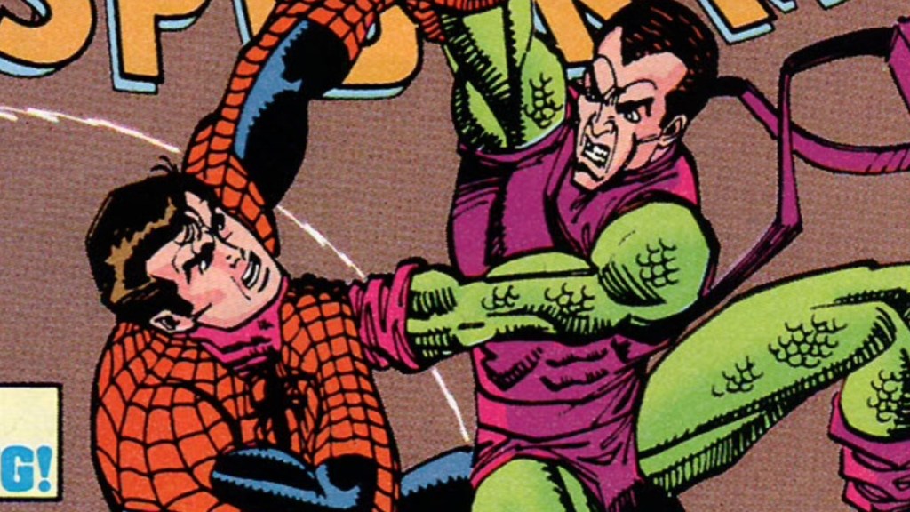 Harry Osborn as Green Goblin fighting Spider-Man