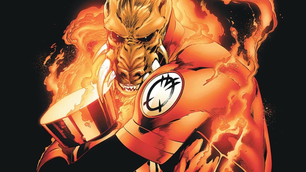 Larfleeze hugging the Orange Lantern