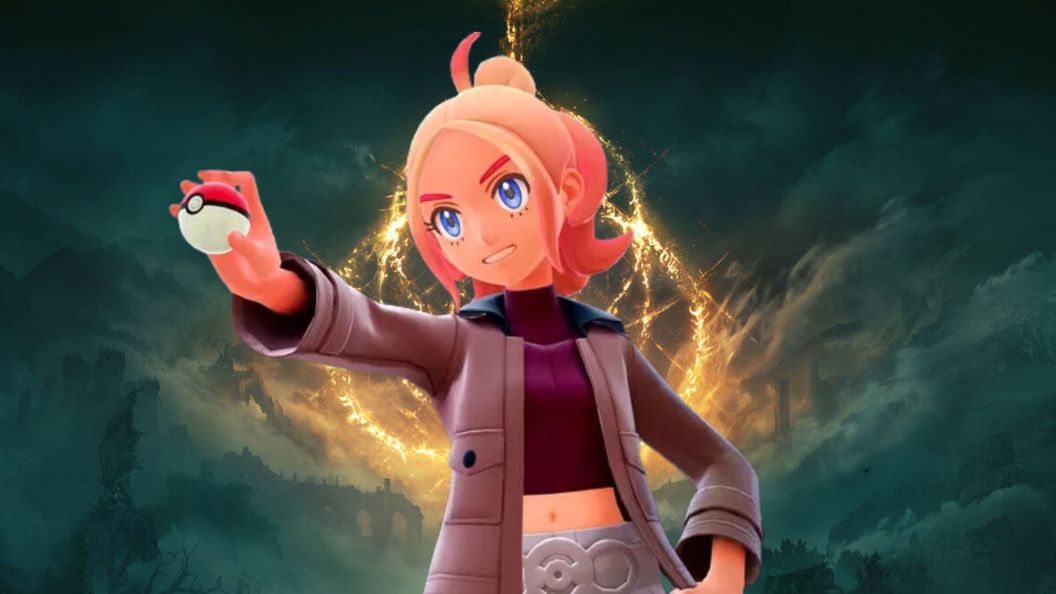 Pokemon Rival in front of Elden Ring Background