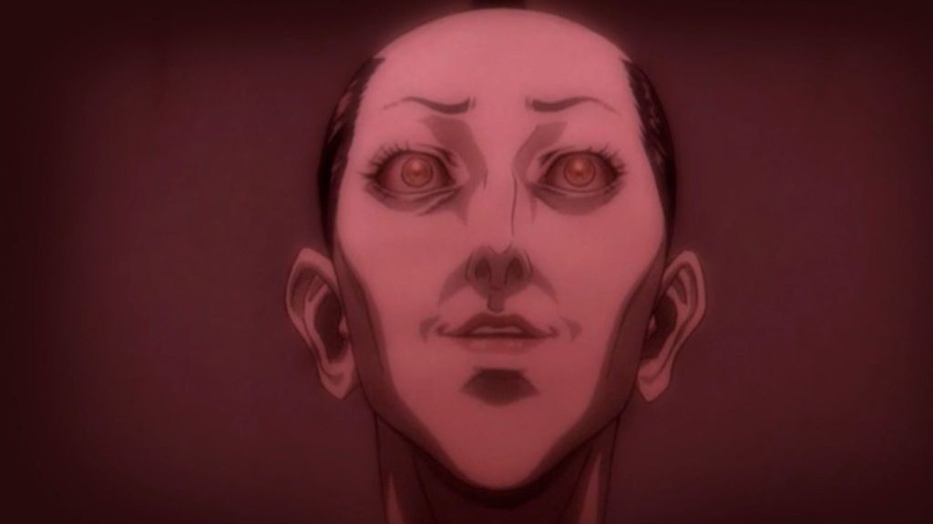 Shigurui character close up picture of face in red filter