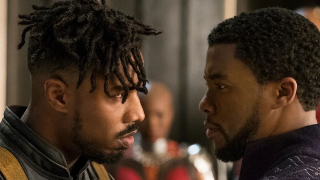TโChalla (Chadwick Boseman) and Erik Killmonger (Michael B. Jordan) in Black Panther