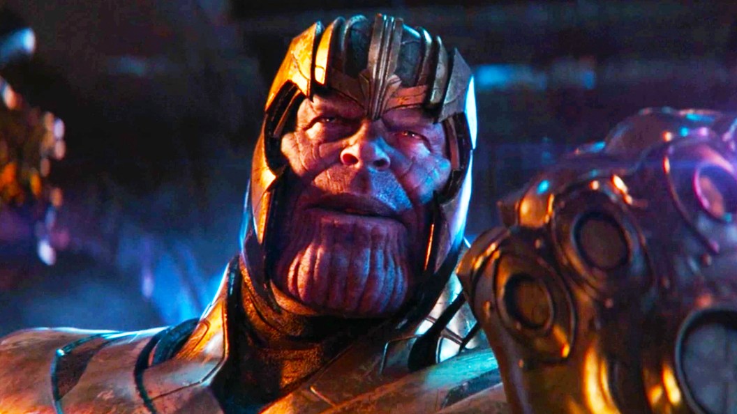 Thanos in armor with the Power Stone in Avengers Infinity War