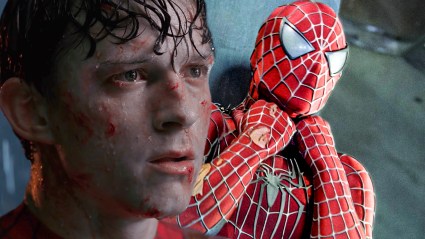 Tom Holland in Spider-Man No Way Home and Tobey Maguire in Spider-Man 3