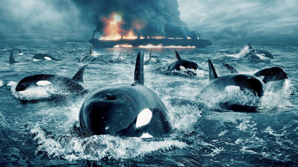 Whales attacking a ship in HBO Max's sci-fi thriller The Swarm