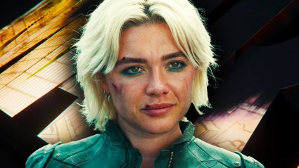 Yelena Belova with Thunderbolts*' Marvel Studios logo