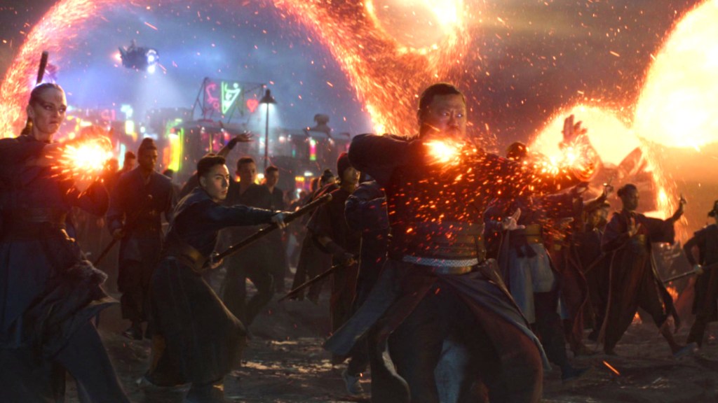 Sorcerers emerging from portals during the Battle of Earth in Avengers: Endgame