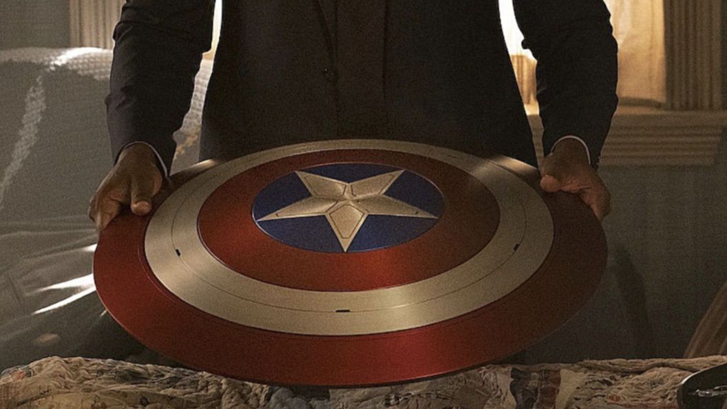 Sam Wilson holding Captain America's shield.