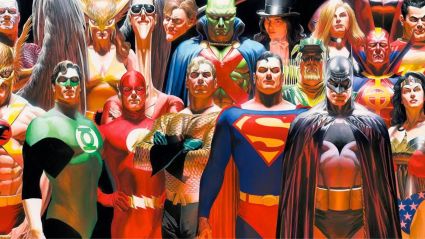 DC heroes standing together.