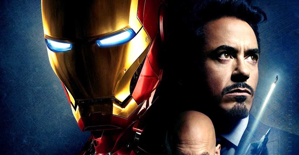 Iron Man movie poster with Iron Man armor and Tony Stark