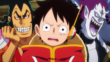 luffy with oden and gecko moria in the background from one piece