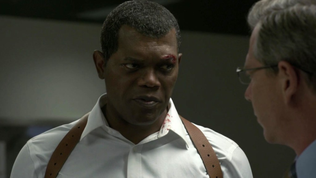 Samuel L Jackson as young Nick Fury in Captain Marvel