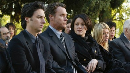 JD, Dr Doc, Jordan, and Danni at Ben's funeral in Scrubs episode "My Screw Up"